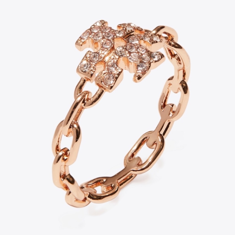 NWT~Tory Burch~Kira Rose Gold Swarovski Pave Ring